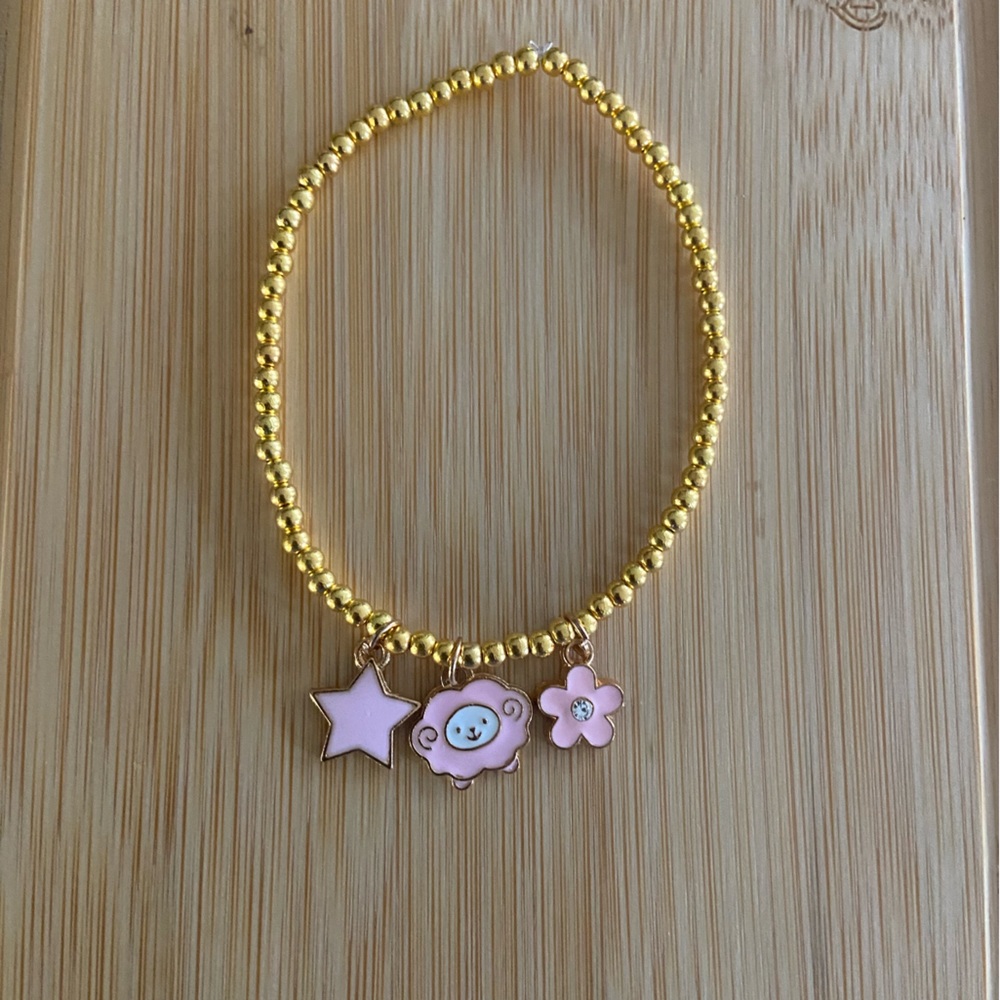Gold Beaded Matching Bracelets with Charms
